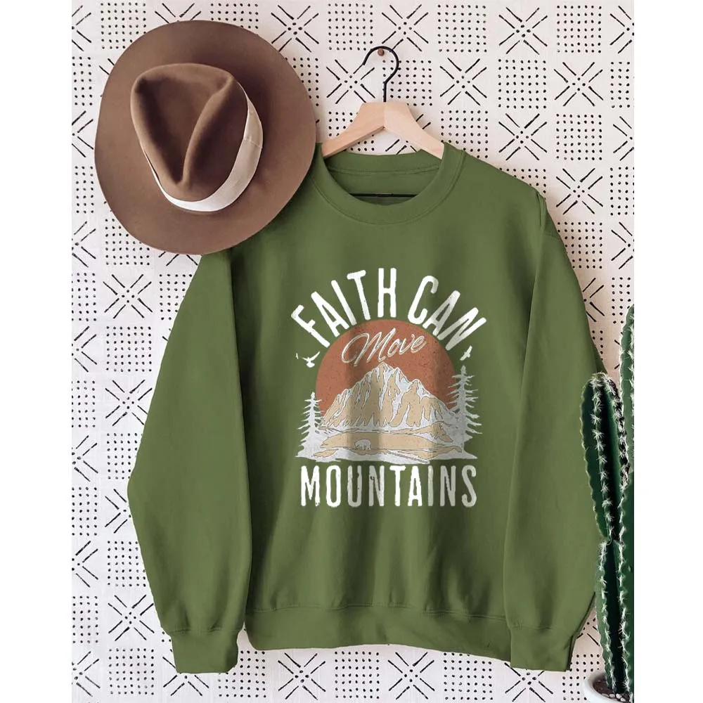 Rheaclots Faith Can Move Mountains Print Women's Cotton Female Cute Long Sleeves Sweatshirt