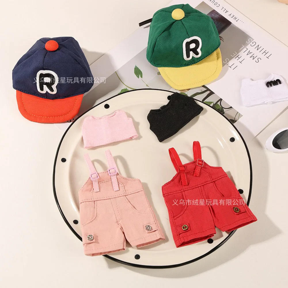 Mini Doll Outfit Set Casual Doll Clothes Green Baseball Cap Sleeveless Top And Overalls Shorts Handmade Dress Up Accessories