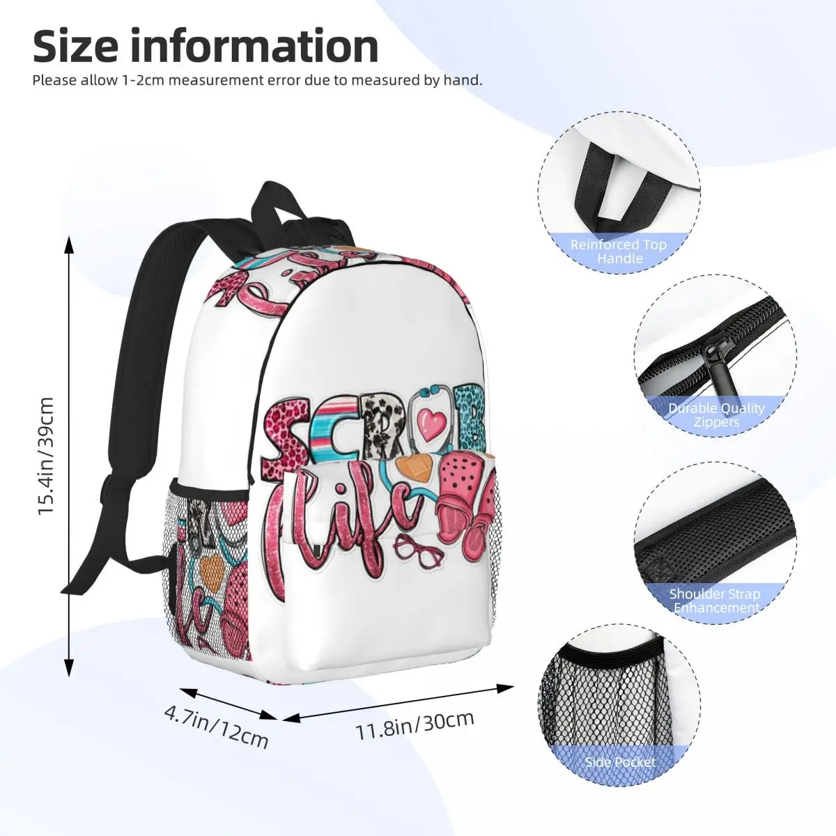 Medical Themed Scrub Life Backpack Daypack Large Capacity Boys Girls BookBag Shoulder Bags for Men Women Children School Bag