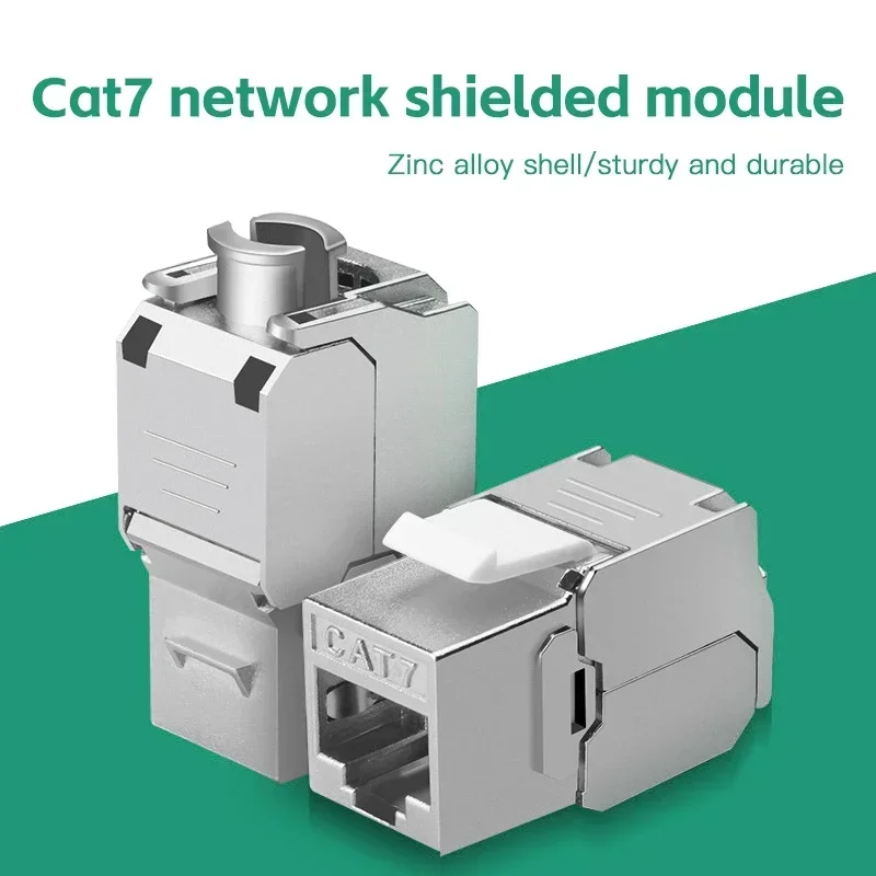 

RJ45 Keystone Shielded Slot FTP Zinc Alloy Module Connector, Network Insert, Tool-Free Coupler, Internet Plug, CAT6A, CAT7, 10GB