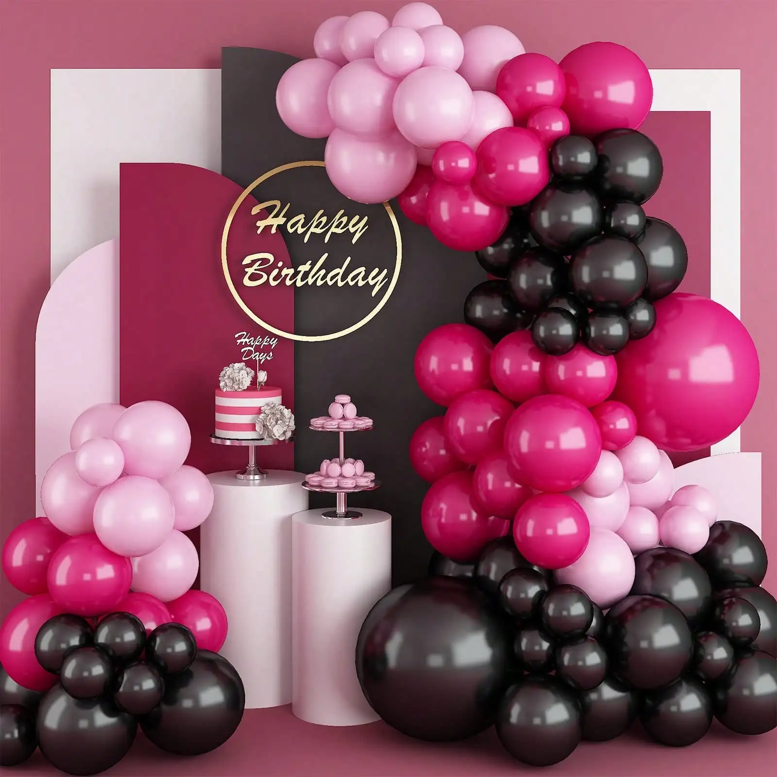 

Balloon Garland Arch Kit 97 Pieces Garland Background Rose Red Black and Pink Latex Balloons