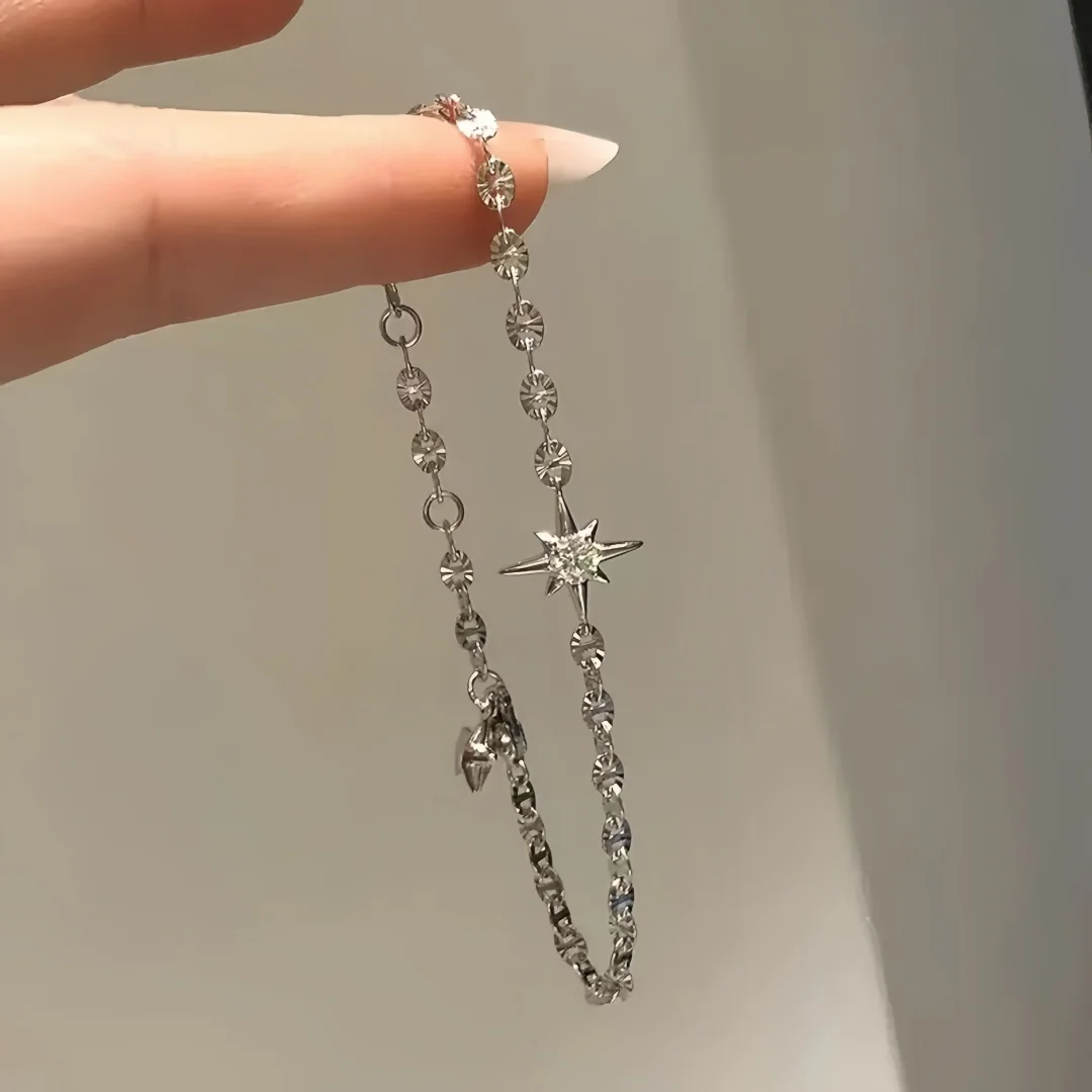 925 Sterling Silver Light Luxury Fashion Sparkling Eight‑Pointed Star Comet Lucky Star Bracelet for Women