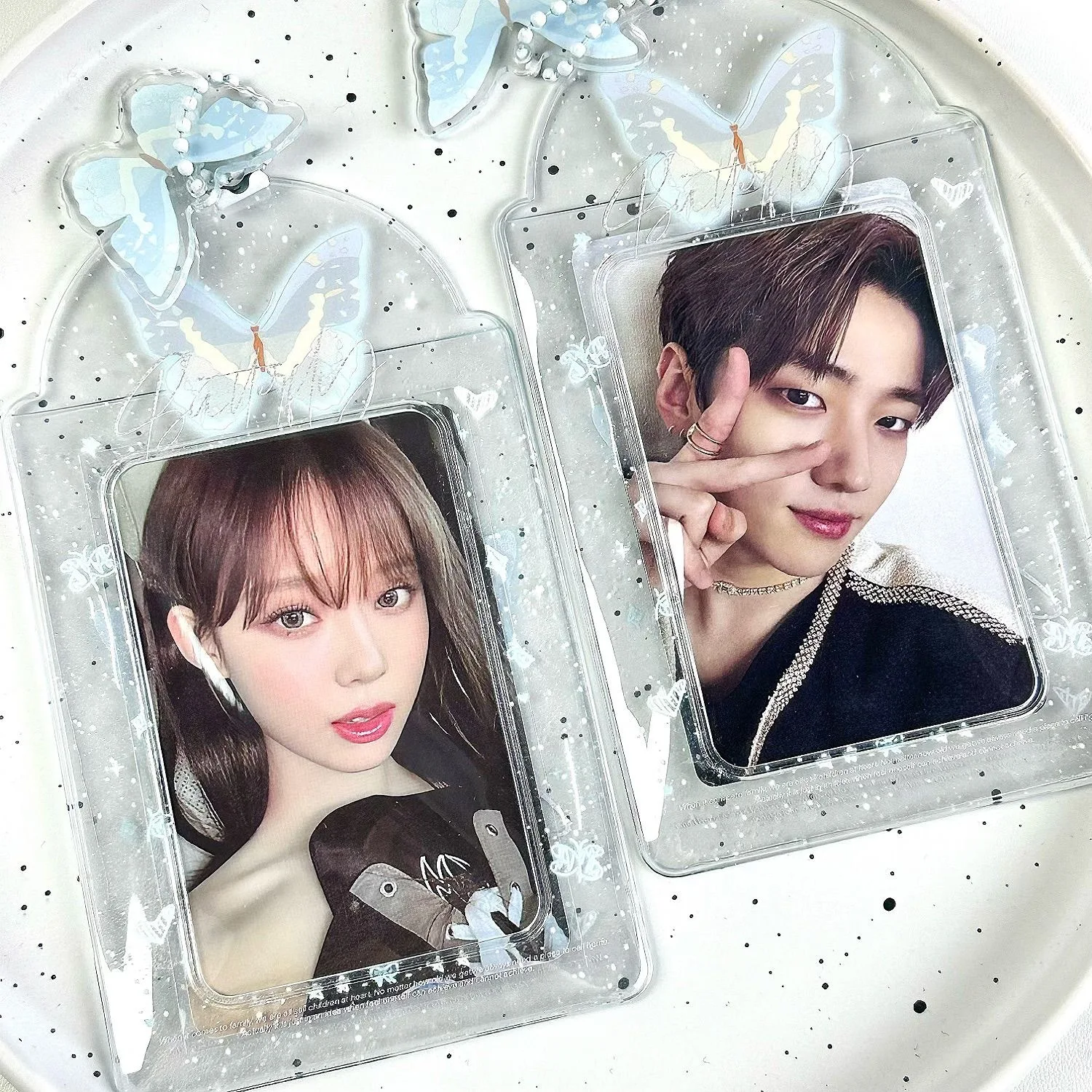 

Blue Butterfly Print 3 Inch Card Holder Photocard Idol Merch Transparent Card Case Bag Pendant