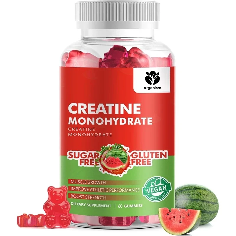 

Creatine gummies, monohydrate for muscle strength and energy, pre workout supplement (60 pills) - watermelon flavor.