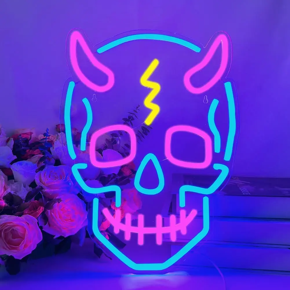 

Skull Neon Signs Halloween Led Neon Lights With USB Powered for Man Cave Beer Bar Club Game Room Halloween Party Decor Gifts