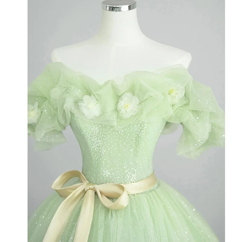 Vestido de noche de princesa de escape verde claro, Simple, fuera del hombro, nuevo vestido de baile con apliques, tul de lujo, Vestidos de ceremonia de hadas