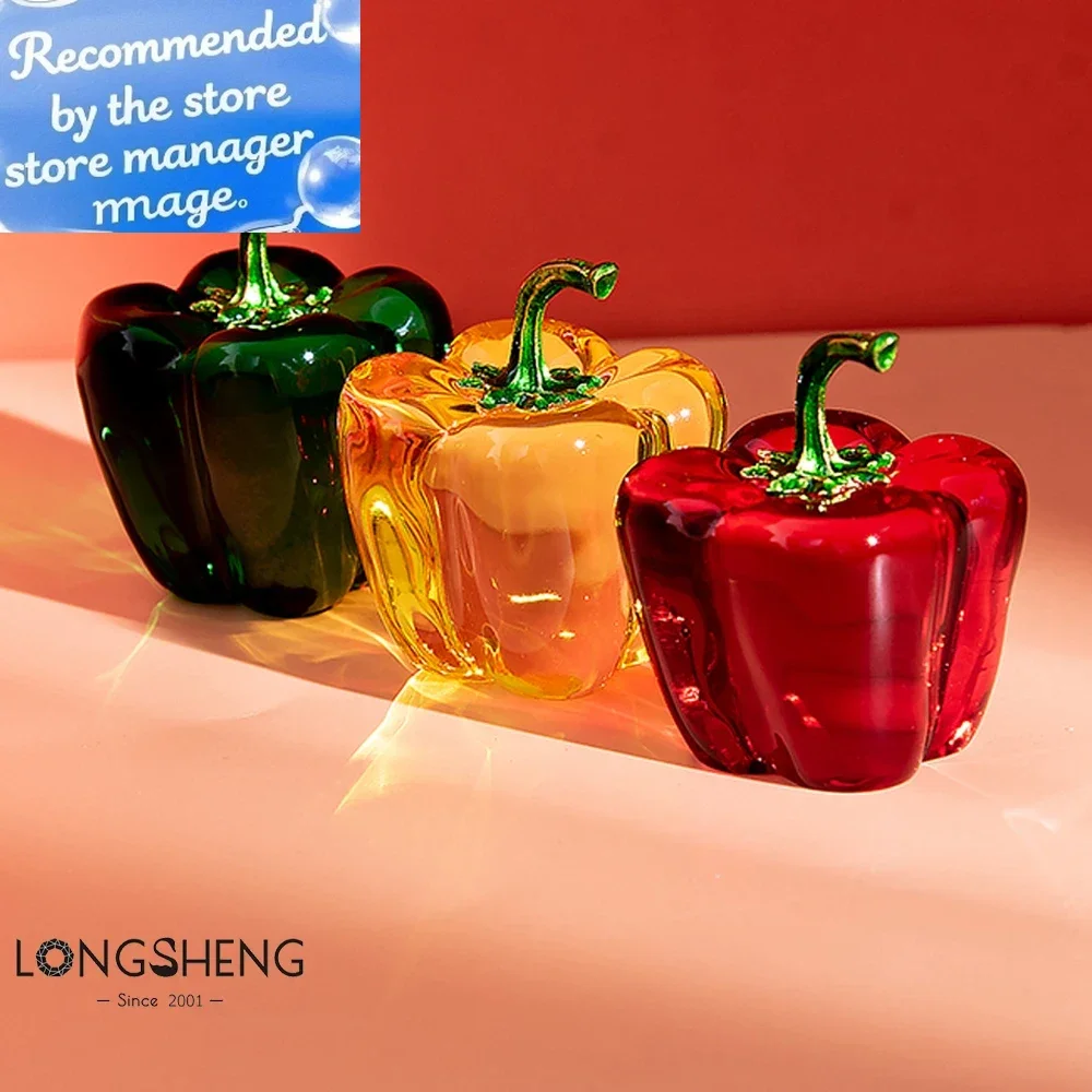 

Color Crystal Chili Figurine Collectible Paperweight Glass Pepper Vegetable Ornament Table Office Home Decor Gift