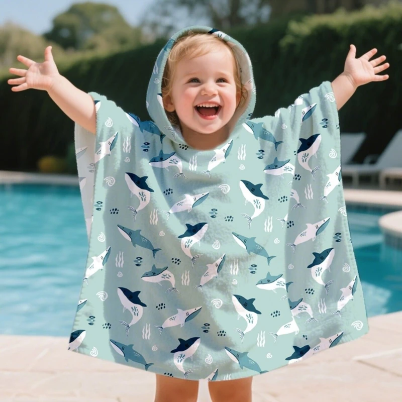 

Kids Lovely Themed Bath Cloak Secure Hooded Head Cover Fast Dry Fabric Design 24BE
