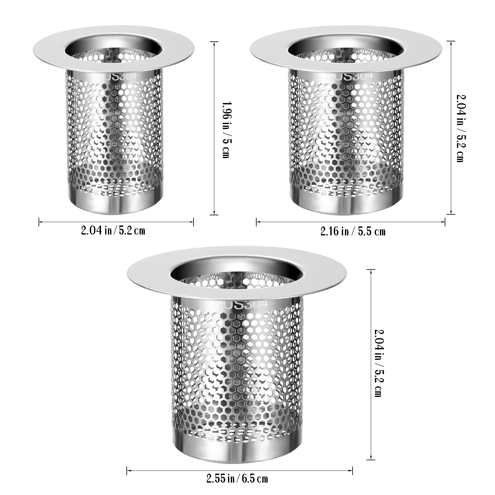 

3 pcs Strainer Stopper Steel Strainer Mesh Sink Cover For Bathroom Kitchen Tub Drain Hair Catcher Drain Screen