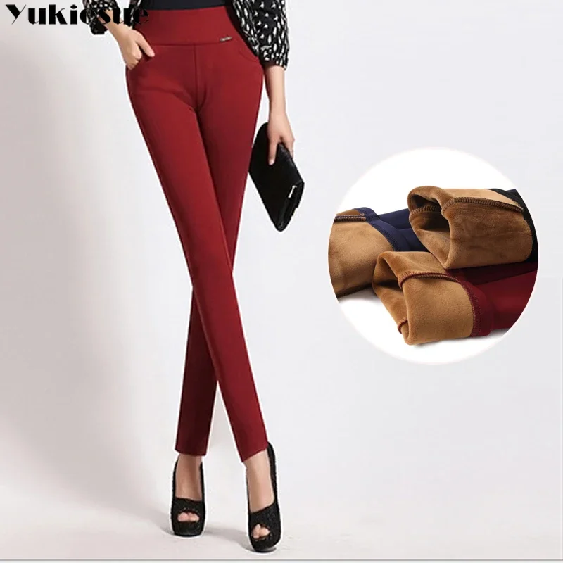 Warm Women Pants Winter Skinny Thick Velvet Wool Fleece Leggins Trousers Lambskin Cashmere Pants Female Leggings clothes