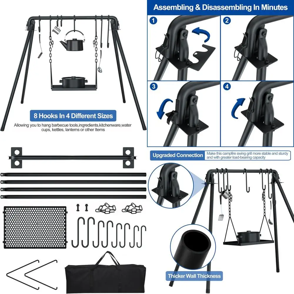 

Портативная подставка для гриля на открытом воздухе с крючками и сумкой для хранения, идеально подходит для пикников и кемпинга