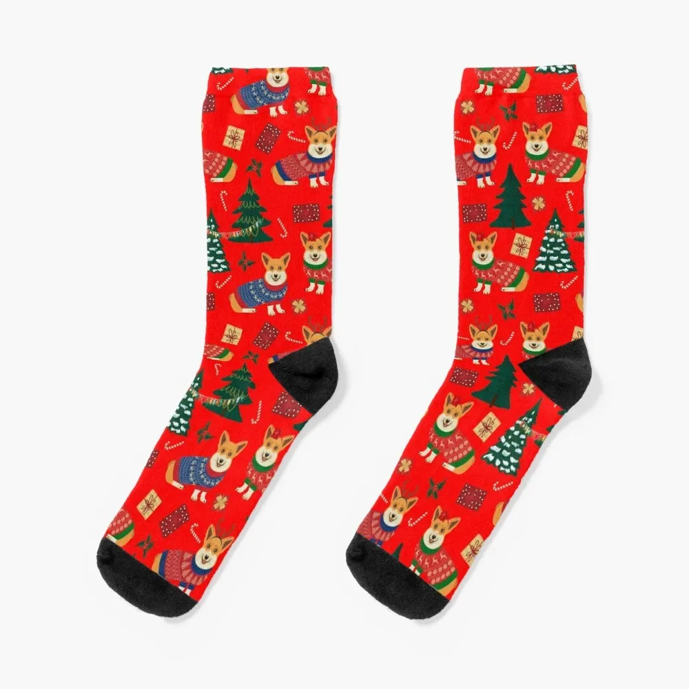 

Merry Corgmess - Corgi Christmas Pattern - red Socks sheer designer Boy Socks Women's