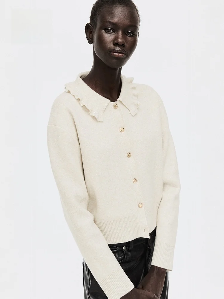 H&M Cardigan aperto lavorato a maglia da donna invernale con colletto casual vestibilità ampia poliestere acrilico nylon misto lana dettaglio bottoni