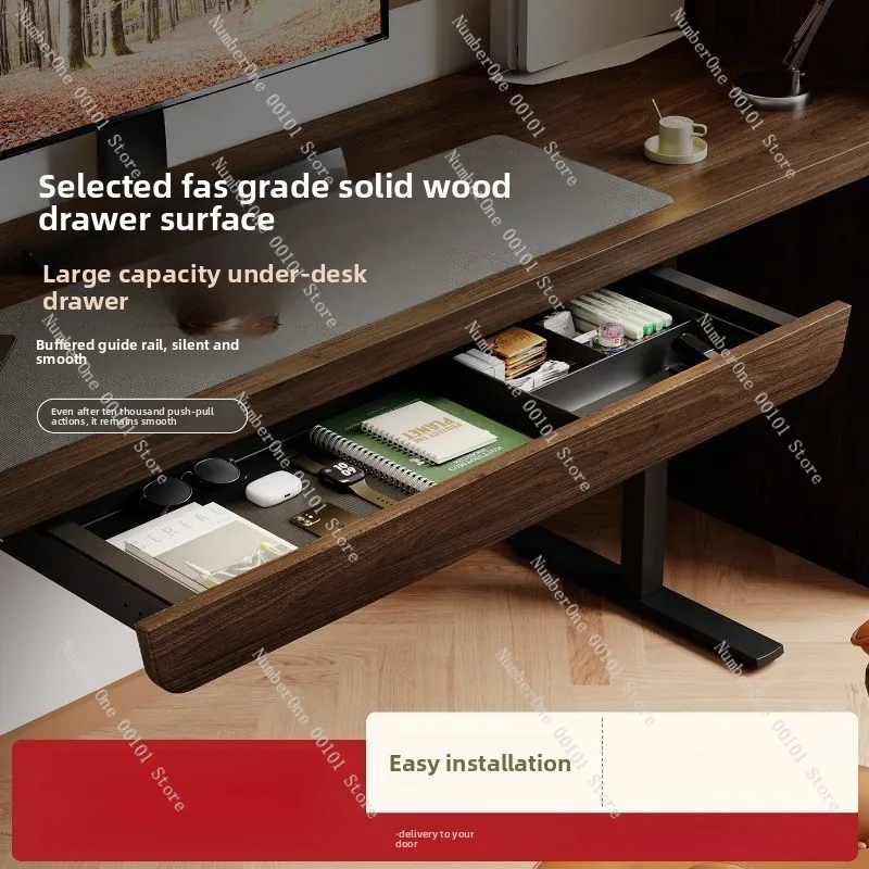 Under-Table Storage Drawer with Solid Wood Design, Hidden Electric Lift Desk Accessory for Home and Office Use