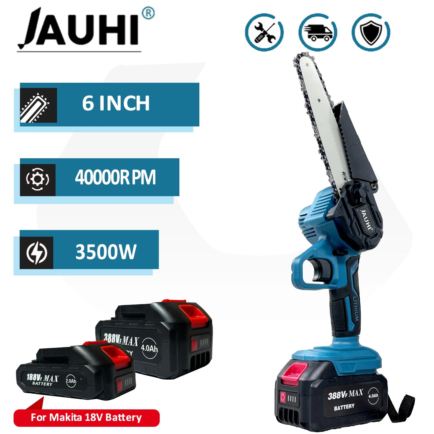 

JAUHI 21V 6 Inch Electric Chain Saw Rechargeable Woodworking Electric Saw Handheld Chainsaw For Makita 18V Battery Power Tools