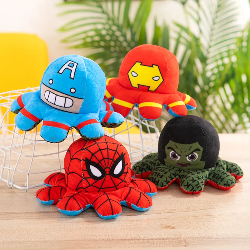 Image of Heiße Marvel Plüschpuppe Avengers Spiderman Iron Man Captain America Hulk Oktopus, der umgedreht werden kann, kreatives Cartoon-Spielzeug, Geschenk!