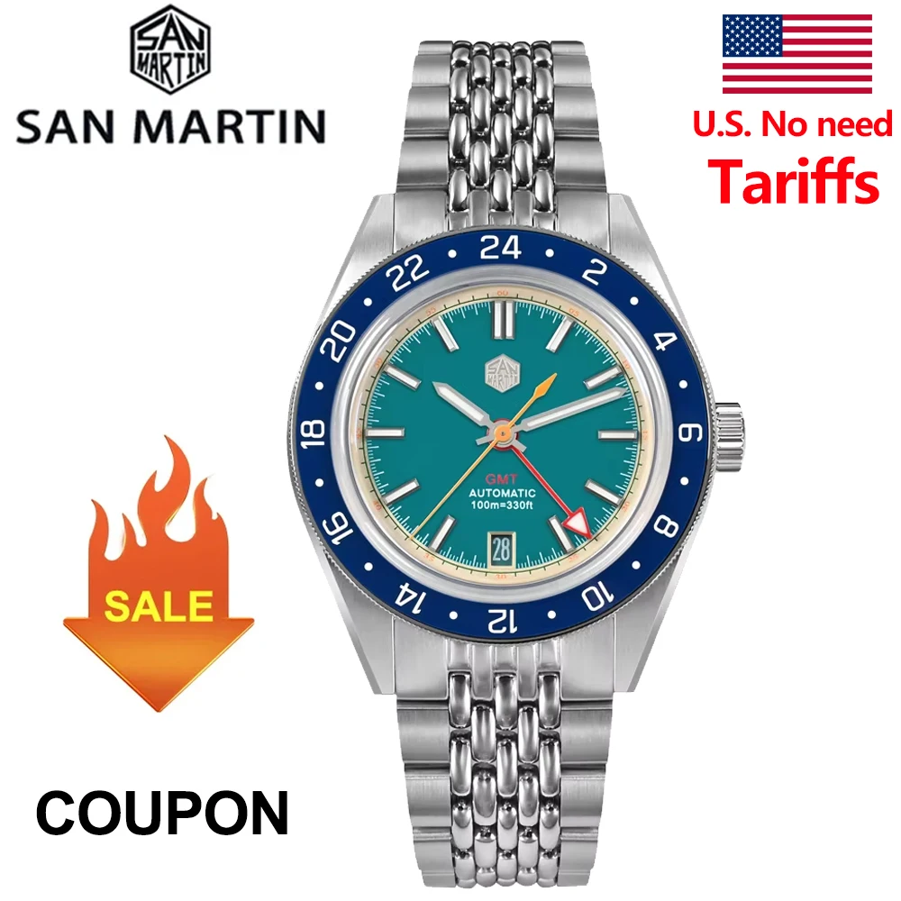 

San Martin оригинальный дизайн 39,5 мм мужские часы SN0116 GMTJapan NH34 автоматические механические часы модные водонепроницаемые наручные часы 100 м