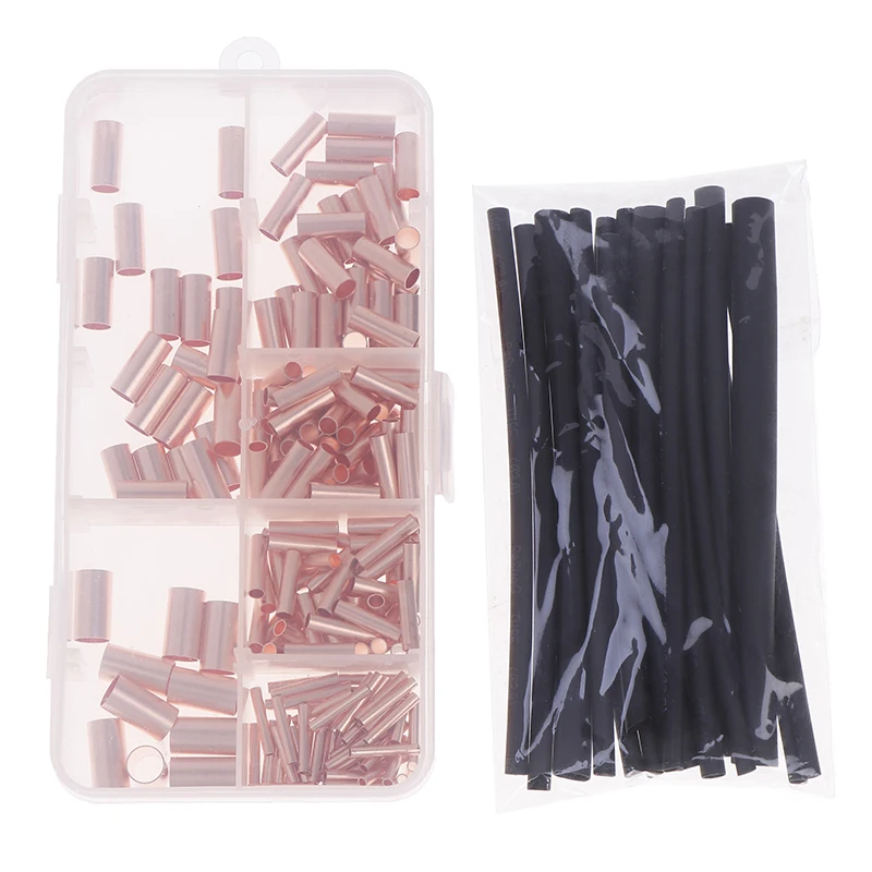 210Pcs Wire Ferrules Kit Copper Crimp Connector Copper Connecting Pipe Non Insulated Electrical Butt Terminal Assortment Kit