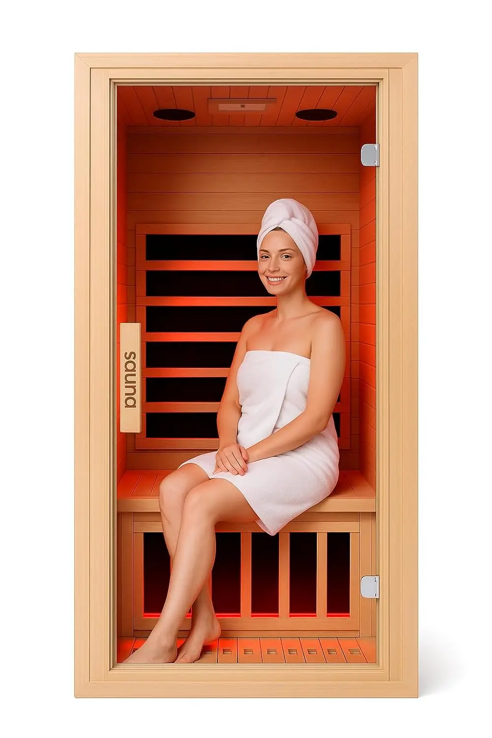 Infrared Home Sauna Room 1 Person Hemlock Wooden Indoor Dry Sauna，Low EMF 1200W/110V Heaters Panels,LCD Control, Customized