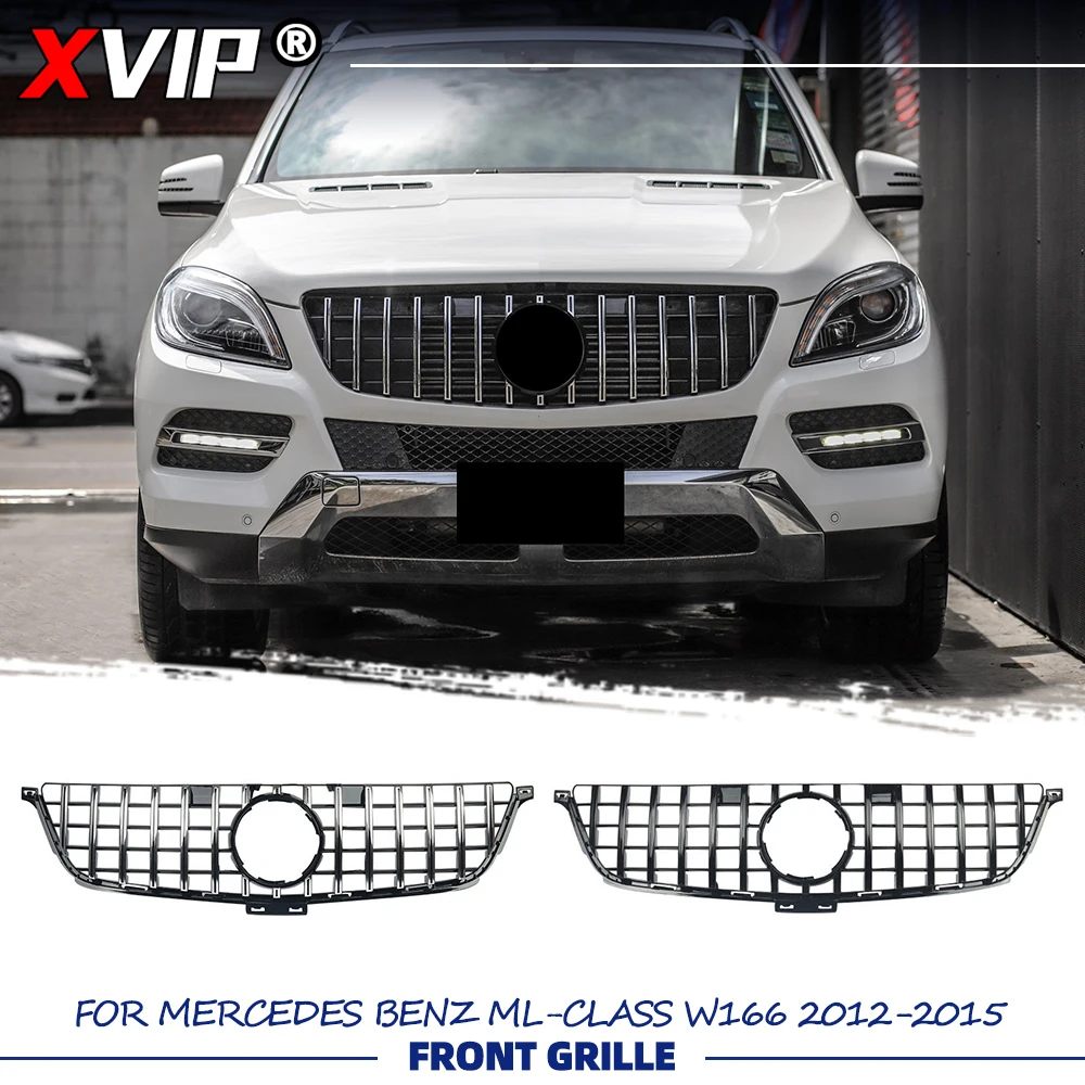 

XVIP Glossy Black GTR Style Racing Grille Silver Upper Grill For Mercedes Benz ML-Class W166 12-15 ML250 ML350 ML400 ML500 ML550