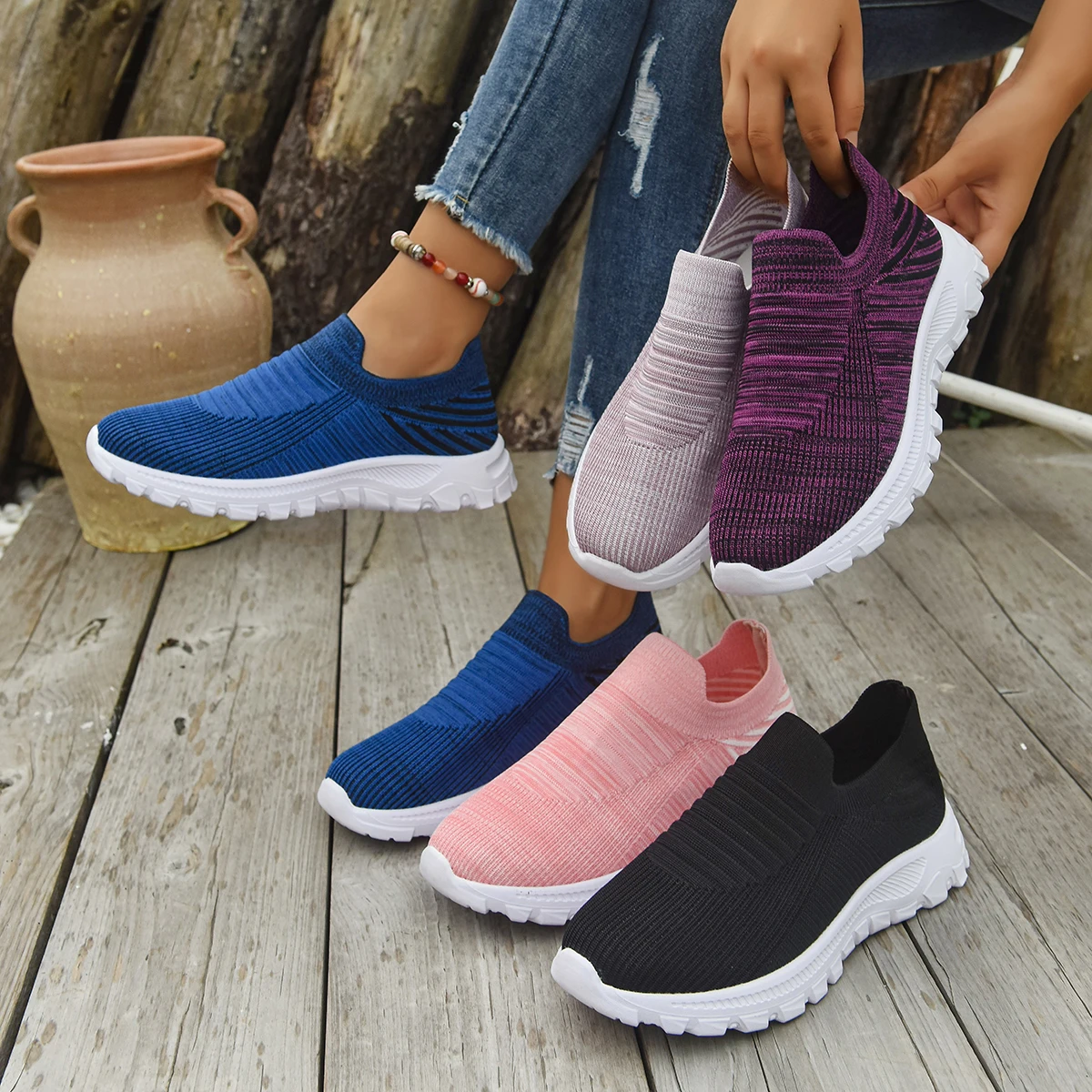 

Новинка 2023 года, женская повседневная обувь, летние вязаные дышащие сетчатые кроссовки, женские удобные универсальные женские кроссовки с мягкой подошвой