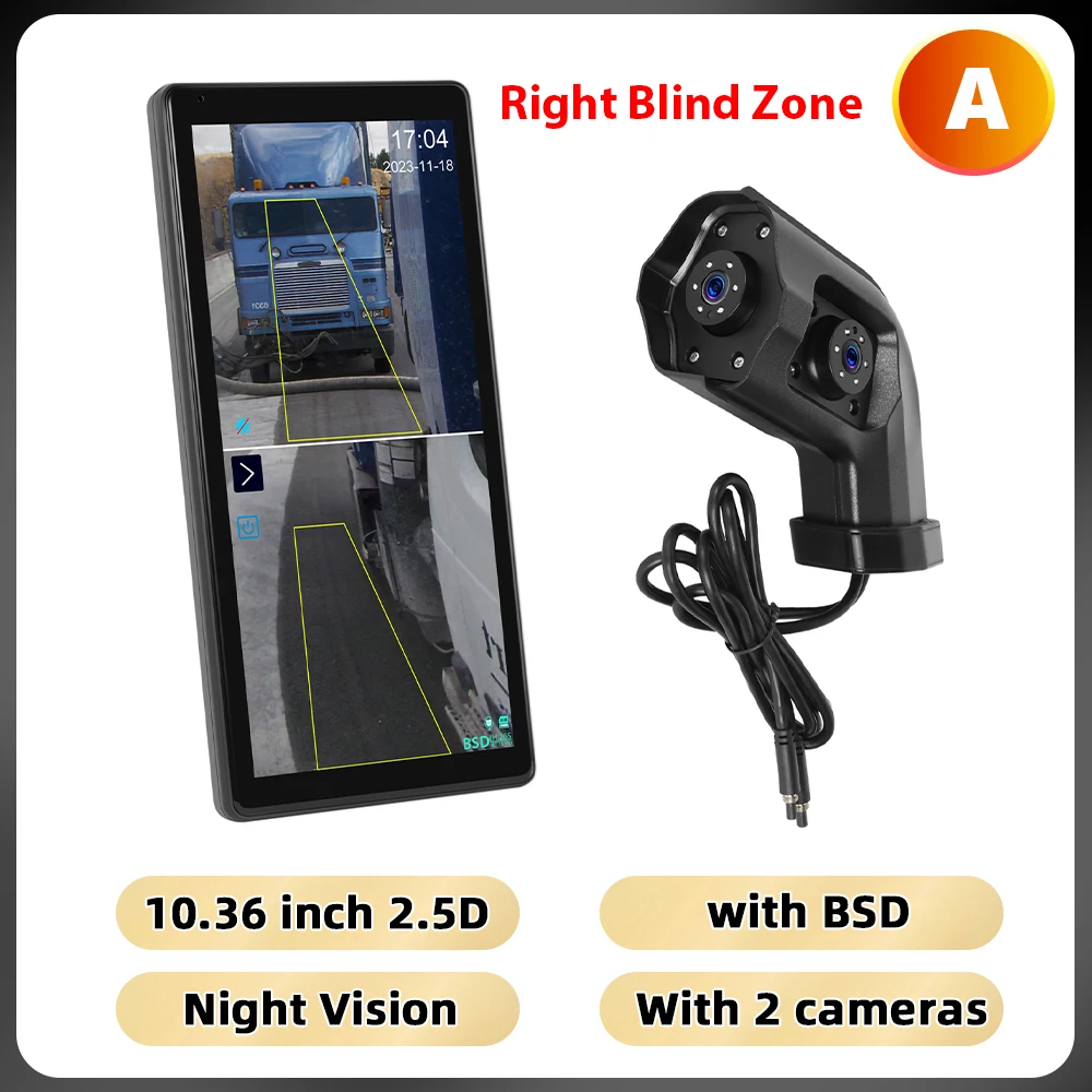 Podofo 10.36'' IPS-scherm automonitor met dubbele camera's, anti-interferentie, IP68 waterdicht, nachtzicht, BSD, verticaal scherm, DVR