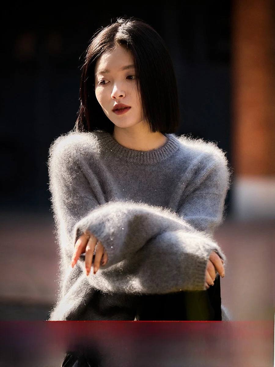 

Вязаный свитер Galaxy Furry Camere для женщин, свободный крой, длинный рукав, теплое пальто, Star Endorsement, повседневная одежда, зима, новинка S...