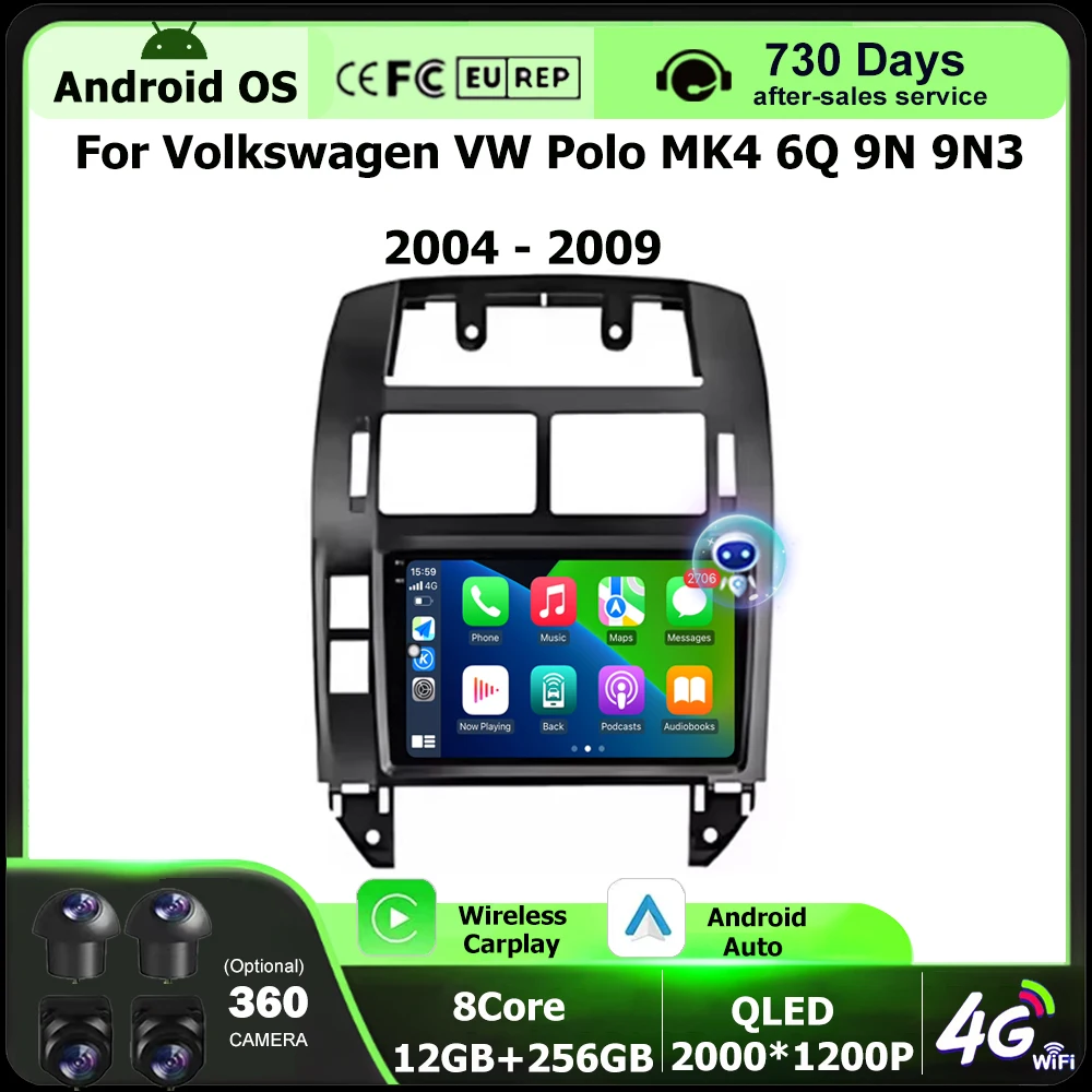 Android 16 Auto Carplay Car Radio Multimedia Video Player GPS Navigation For Volkswagen VW Polo MK4 6Q 9N 9N3 2004-2009