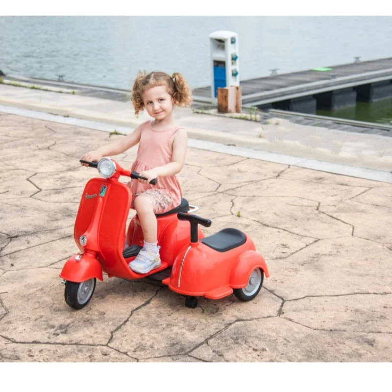 6V LICENSED Vespa Scooter Motorcycle with Side Car for kids, Red