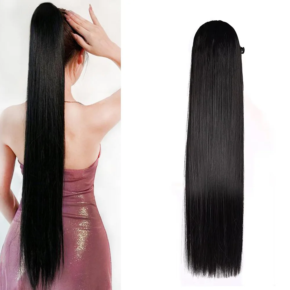 

30inch Synthetic Long Straight Ponytail Drawstring Ponytail Clipin Hair Extensions for Women Heat Resistant Fake Hair Daily wear