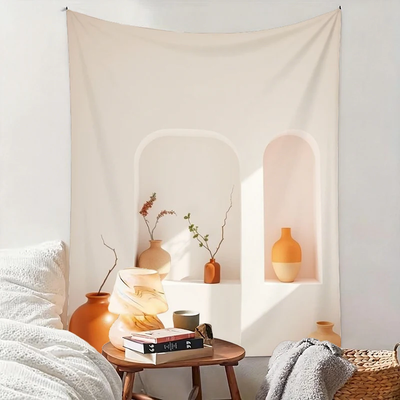 1PC Two Arch Pottery Art Print Backdrop Banner, Bedroom Living Room Photo Background, Polyester, Home Decor, Wall Art