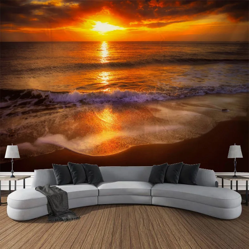 Beach and sunset landscape tapestry Wall hanging Bohemian printed cloth tapestry Home wall decoration Bedroom decoration