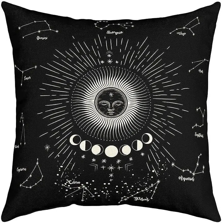 Sun Moon Pillowcase Sofa Bohemian exotic decorative pillow cover, linen square  45x45 pillow case
