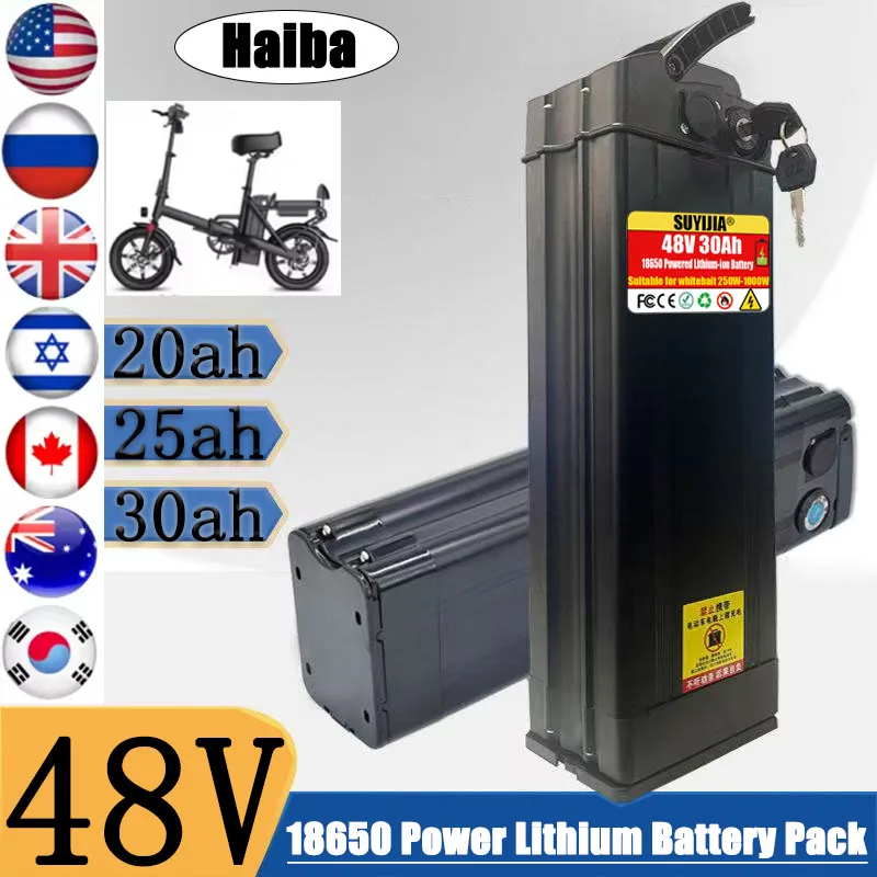 

48 В SilverFish литий-ионный аккумулятор для электровелосипеда 20 Ач 25 Ач 30 Ач Сменный складной электрический велосипед Akku для пляжного круизера 250 Вт 1000 Вт
