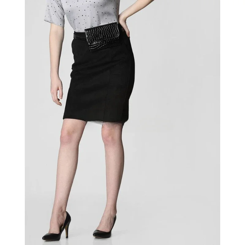 Women Genuine Lambskin Suede Leather Skirt Black Stylish Pockets Skirt Fashion Trends