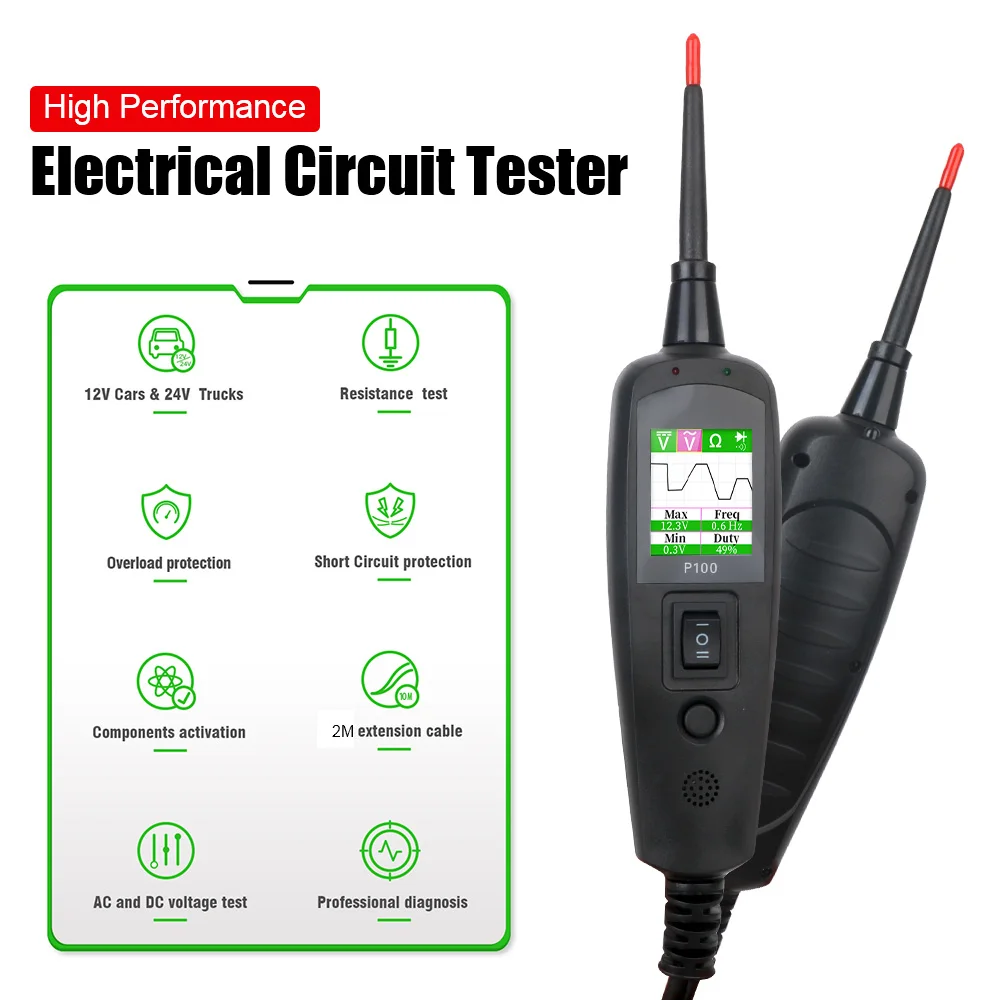 Car Accessories 12V 24V P100 2M Power Circuit Probe Kit Diagnostic Tool Voltage/Resistant Tester Automotive Circuit Tester