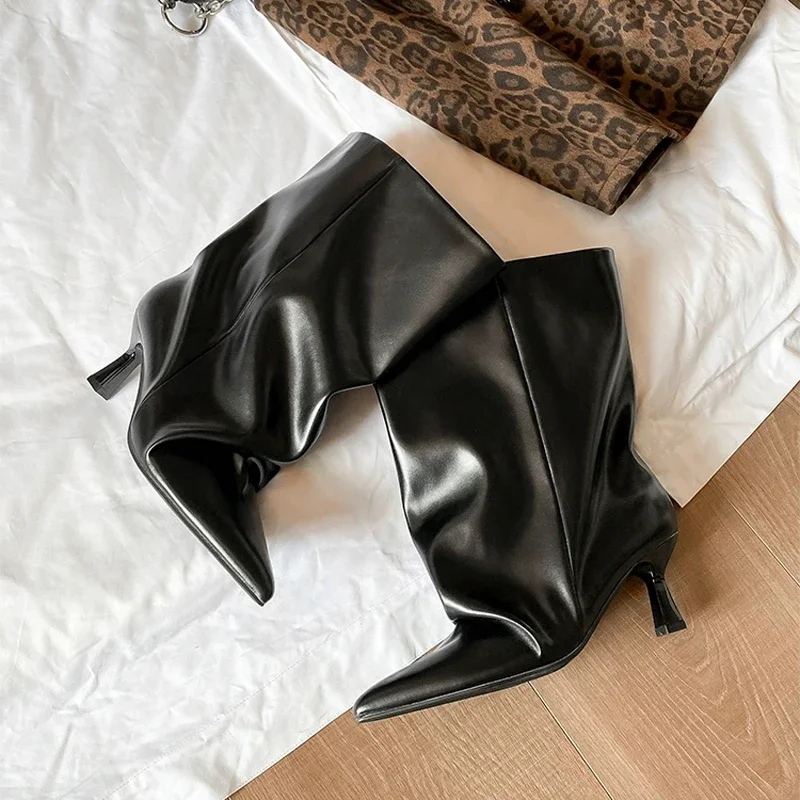 Women's Versatile High Heels Size 35-40 Fashionable Pointed Toe Slim Heel Comfortable Temperament Short Boots Simple Wide Boots