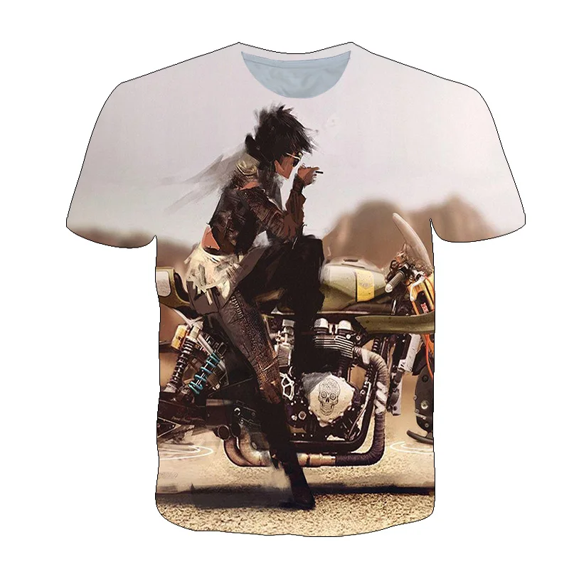 3D Motorcycle Racing Scene Graphic T Shirts For Men Fashion Cool Style Personality Print T-shirt Summer Trend Hip Hop Streetwear