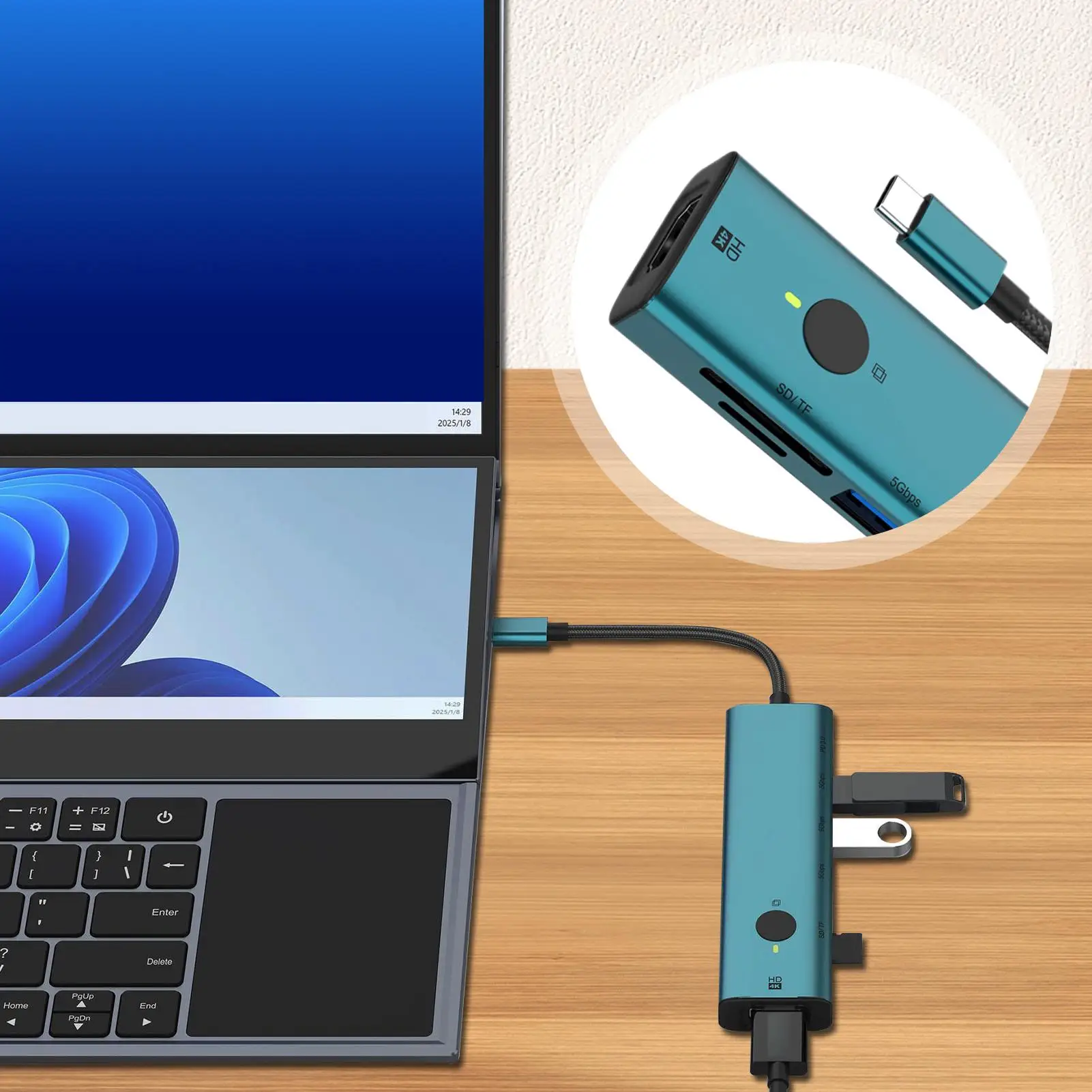 

USB-разветвитель USB3.0, док-станция, 7 портов, 4K, портативный разветвитель с функцией экрана сна, передача 5 Гбит/с для настольного компьютера
