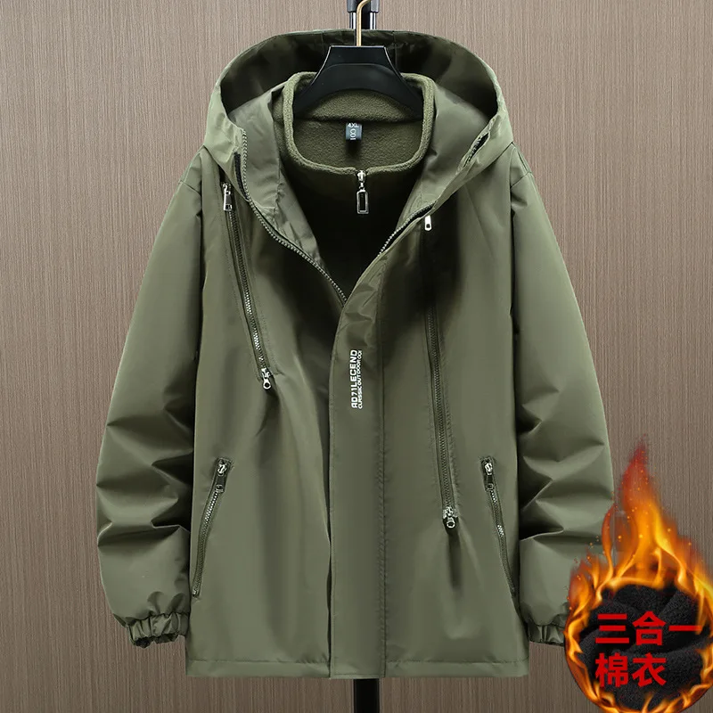 

Autumn Winter Plus Size Charge Coat Men's 3-in-1 Detachable Jacket Trendy Fat Man Hooded Plus Size Three Defense Coat 190KG 12xl