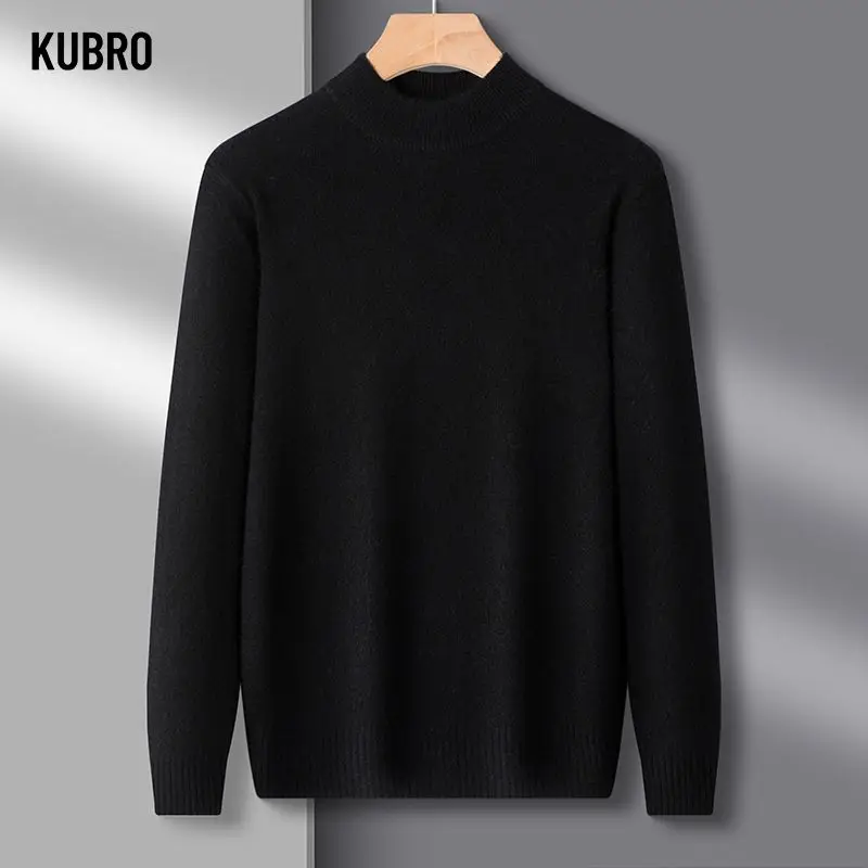 

High-quality Semi-turtleneck Sweaters for Men's Business Wear in Autumn and Winter with Thickened and Fleece Knitted Base Layer