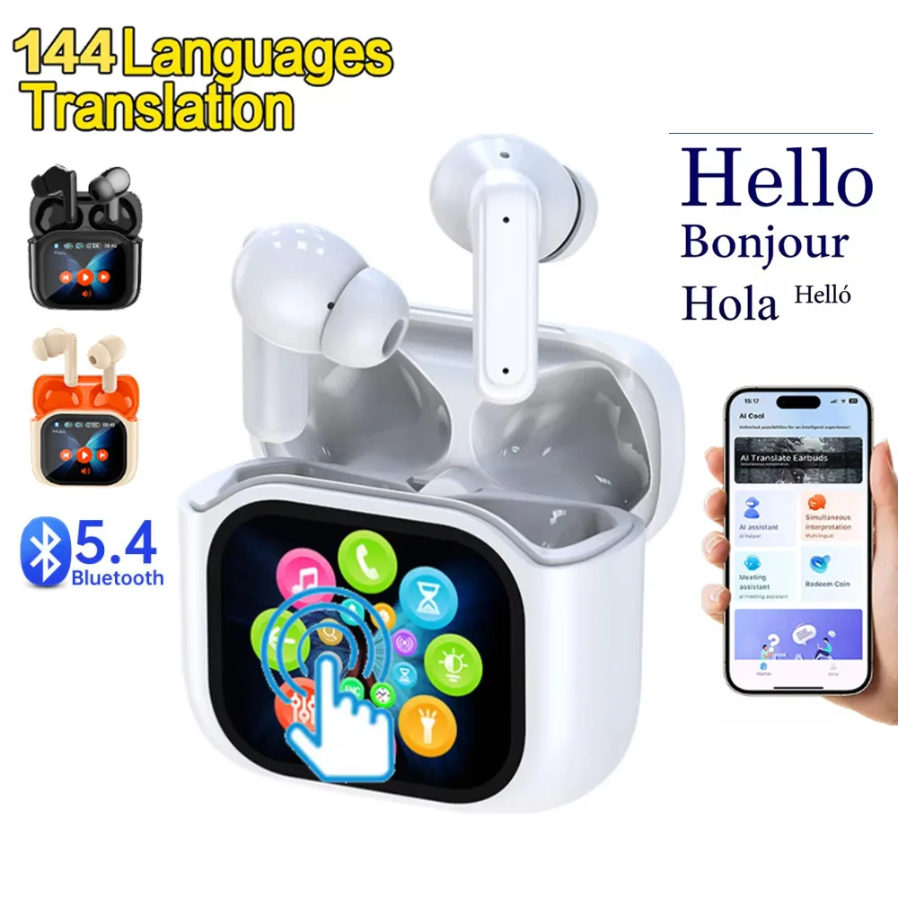 

TWS Earbuds Bluetooth 5.4 AI Wireless Touch Screen Business Bluetooth Earphone Support Real timeTranslation 144+Language