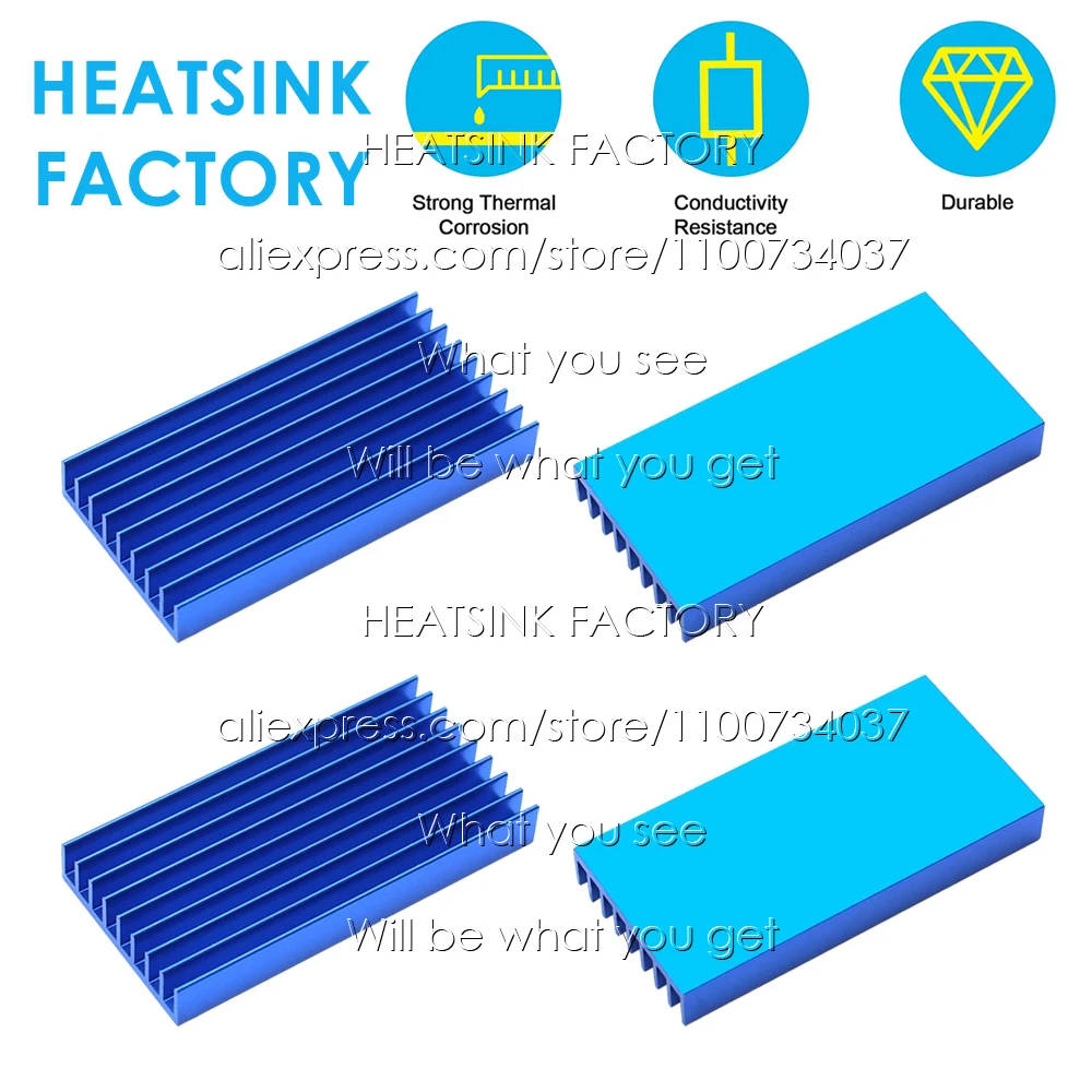 60x30x8mm Blue Aluminum Heatsink Cooling Radiator for Electronic IC Chip MOS RAM AMD CPU LED Cooler Heat Dissipation