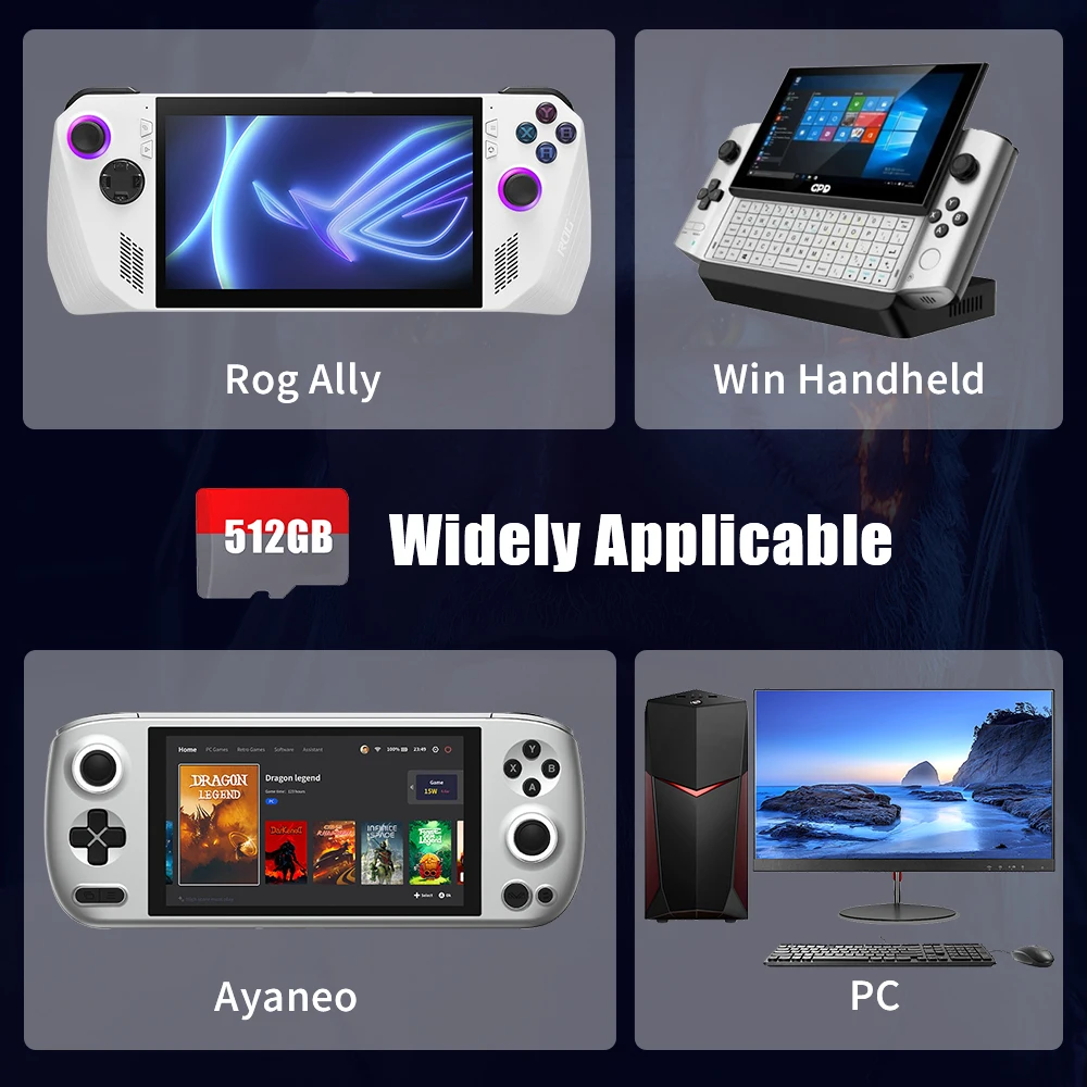 بطاقة ألعاب 512G/1 تيرا بايت مع 42000 + ألعاب ريترو/AAA بطاقة TF لأجهزة PSP/PS3/PS2/PS1/N64/MAME/WIIU لوحدات تحكم الألعاب المحمولة ROG Ally/Win