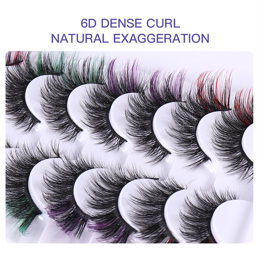 カラーまつげ10ペア、3D人工まつげ、ふわふわカラーつけまつげ、カラーエンド付き