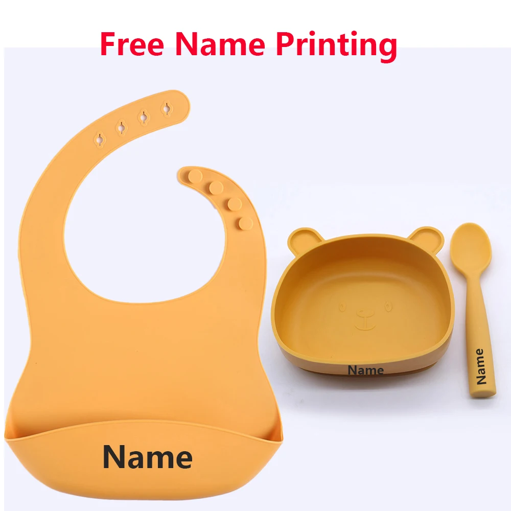 Silicone Tableware Set Waterproof and Easy to Clean Free Name Engraving Creative Gifts Customized for Babies