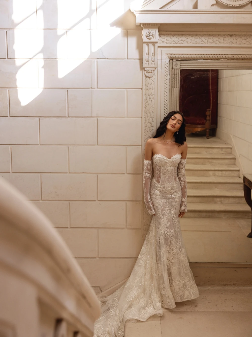 

Dreamy Embroidery Beaded Lace Long Wedding Dress Detachable Sleeve Appliques Gown Customized Sparkly Dresses For Bride