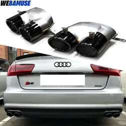 For Audi A6L A7L 2016 to 2018 Square Port Muffler Exhaust Tailpipe Upgrade S6 S7 Sport Quad Exit Stainless Steel Exhaust System