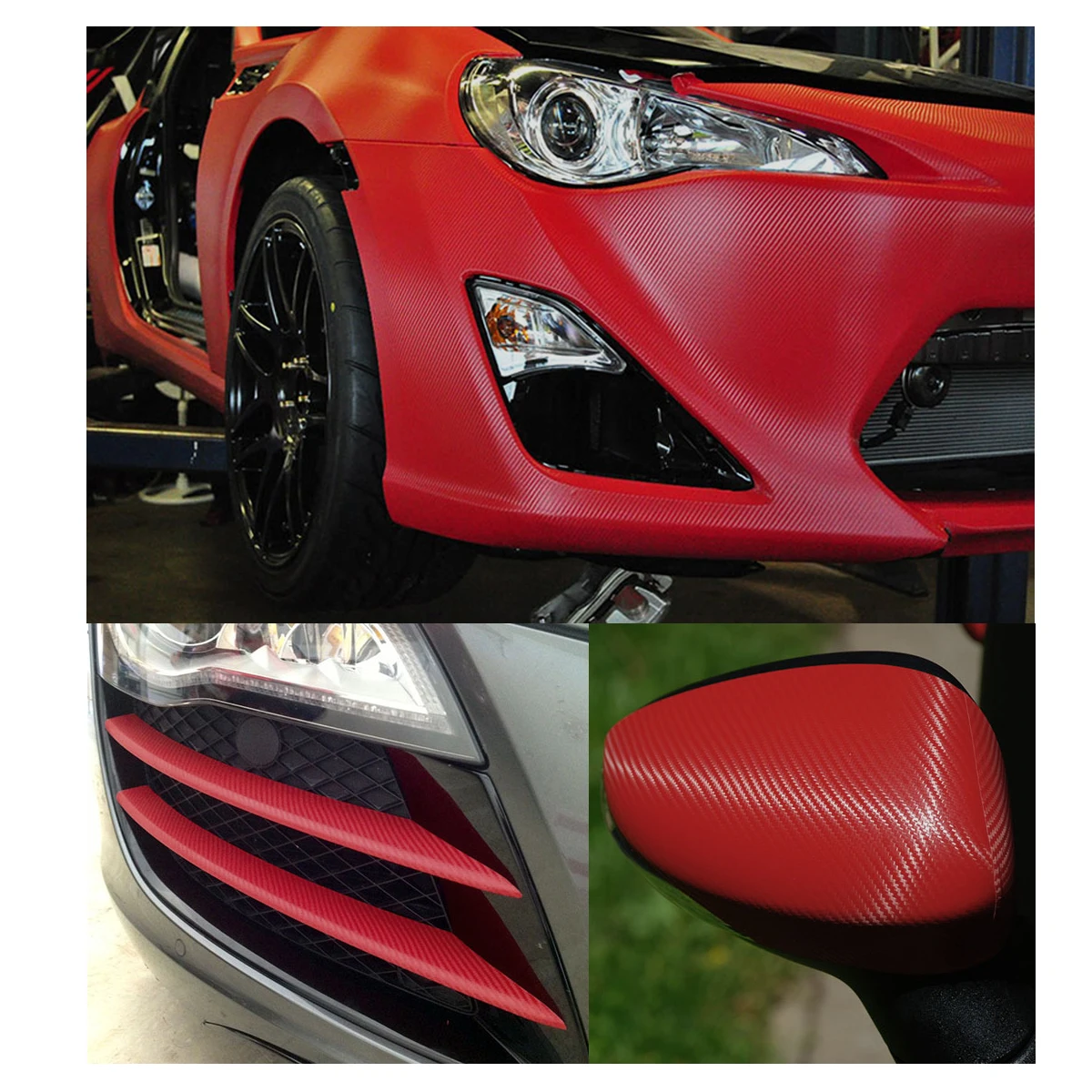 

3D Carbon Fiber Wrap Roll 10X127Cm Red Self-Adhesive Waterproof Decals Sticker Easy Cut Residue-Free For Auto Vehicle