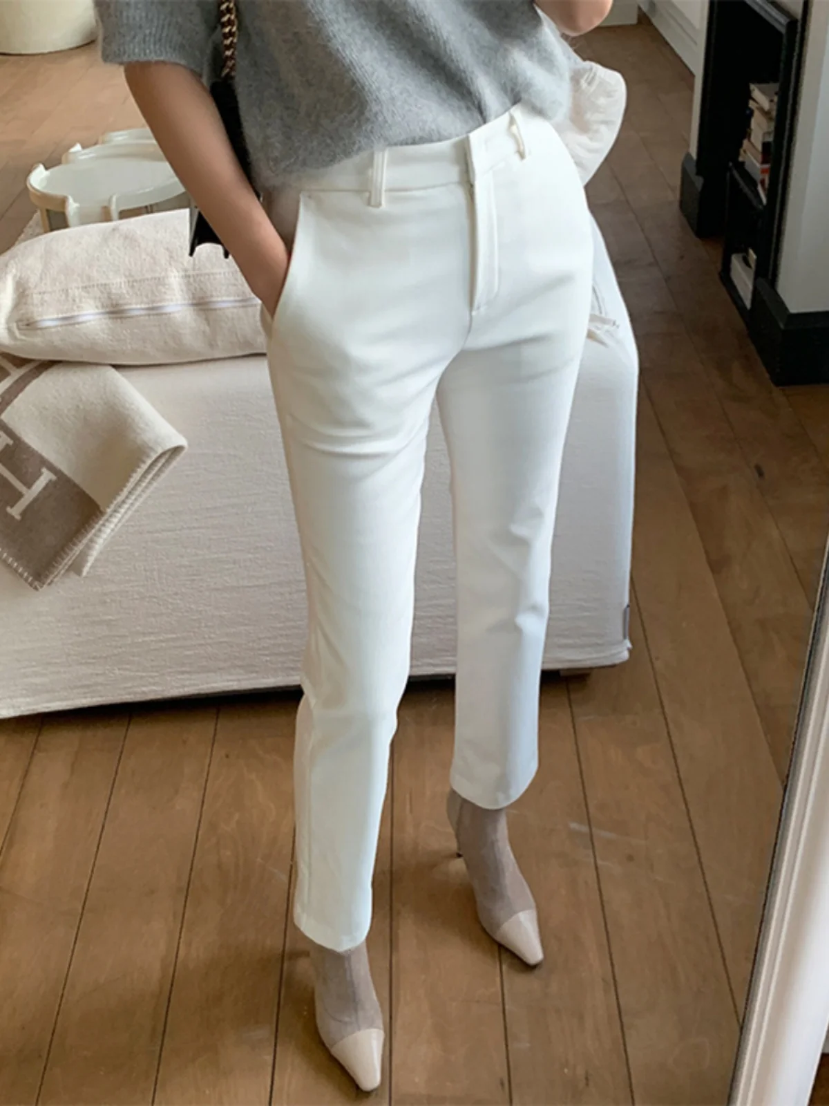 

Белые женские брюки-кюлоты с высокой талией, облегающие, из полиэстера, неэластичные, для повседневной носки